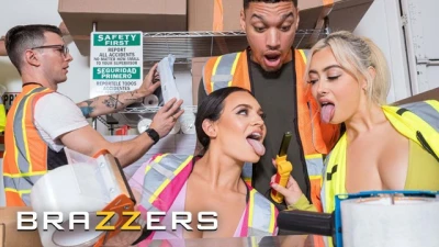 BRAZZERS - Horny Babes Chloe Surreal & Lexi Samplee Suck Coworkers Dicks in their Hot Warehouse Orgy